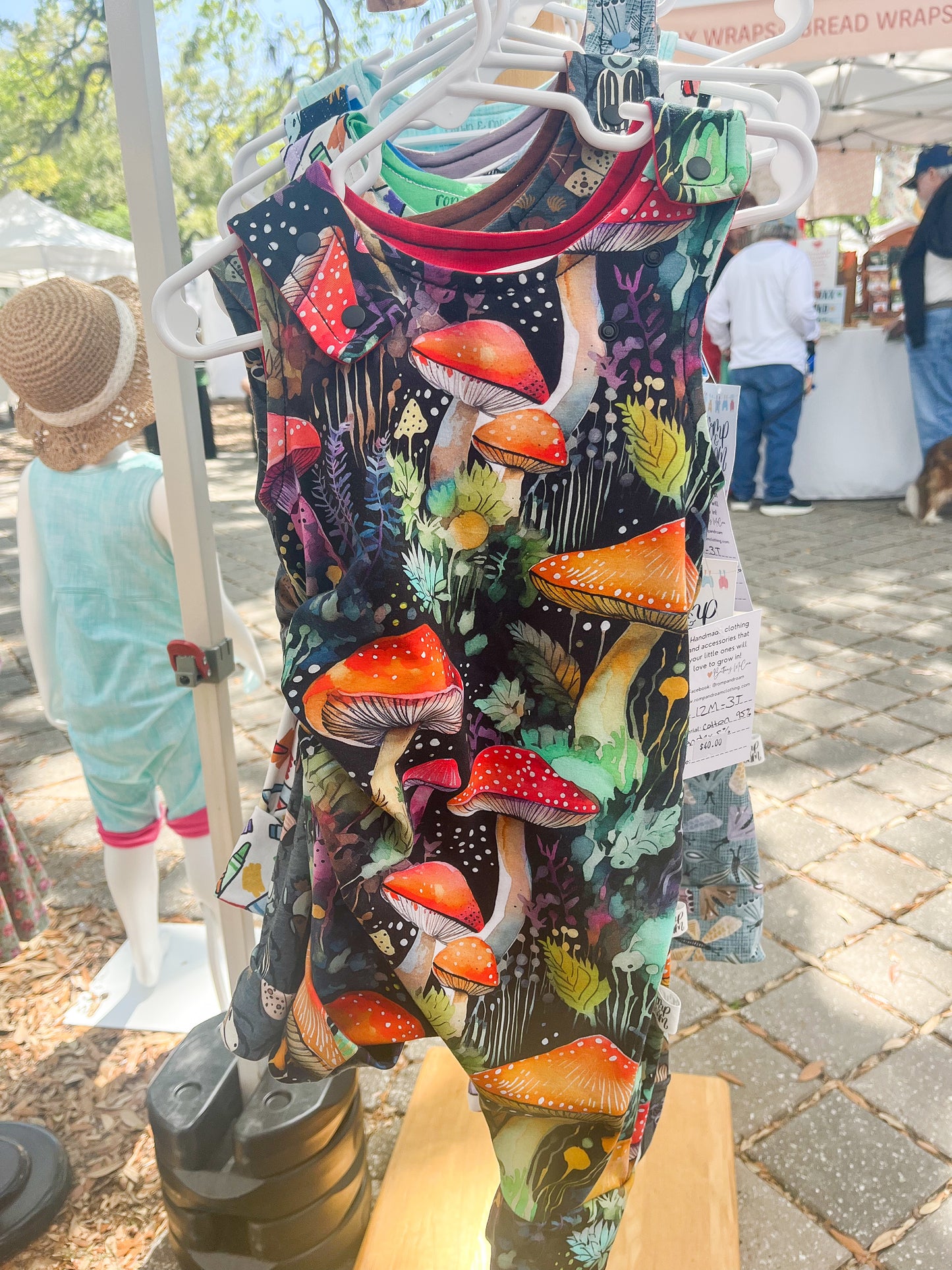 12M-3T Romperalls Shorts ; Painted Mushrooms