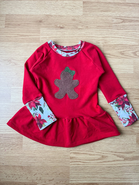 Grow With Me Peplum Sweatshirt - Gingerbread on Red