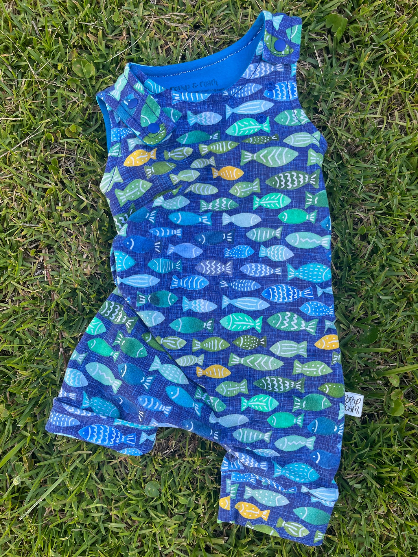3M-12M Romperalls Shorts ; Fish