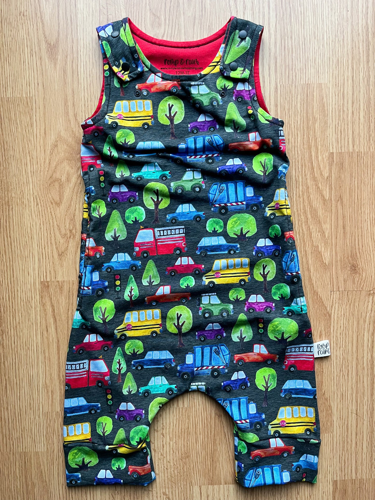 12M-3T Romperalls Shorts ; Traffic