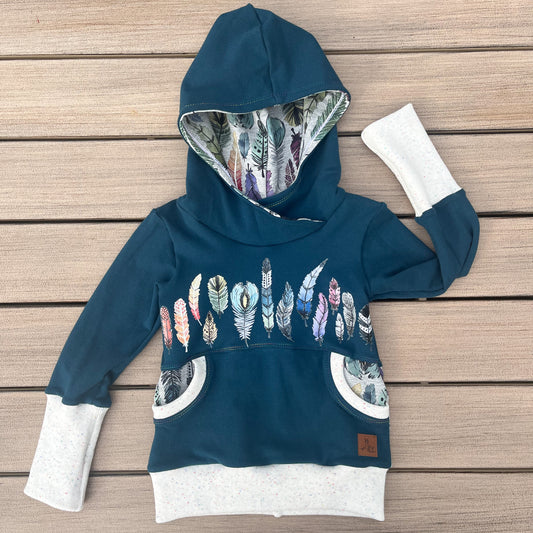 Grow-With-Me Hoodie / Feathers on Teal