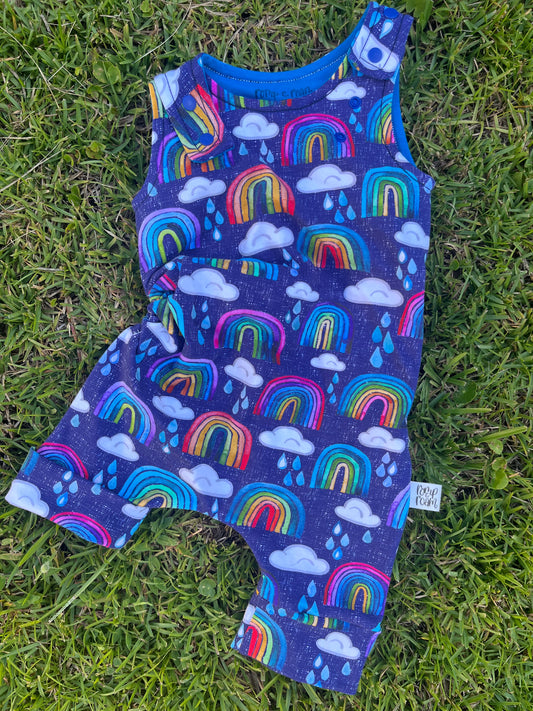 3M-12M Romperalls Shorts ; Rainbows