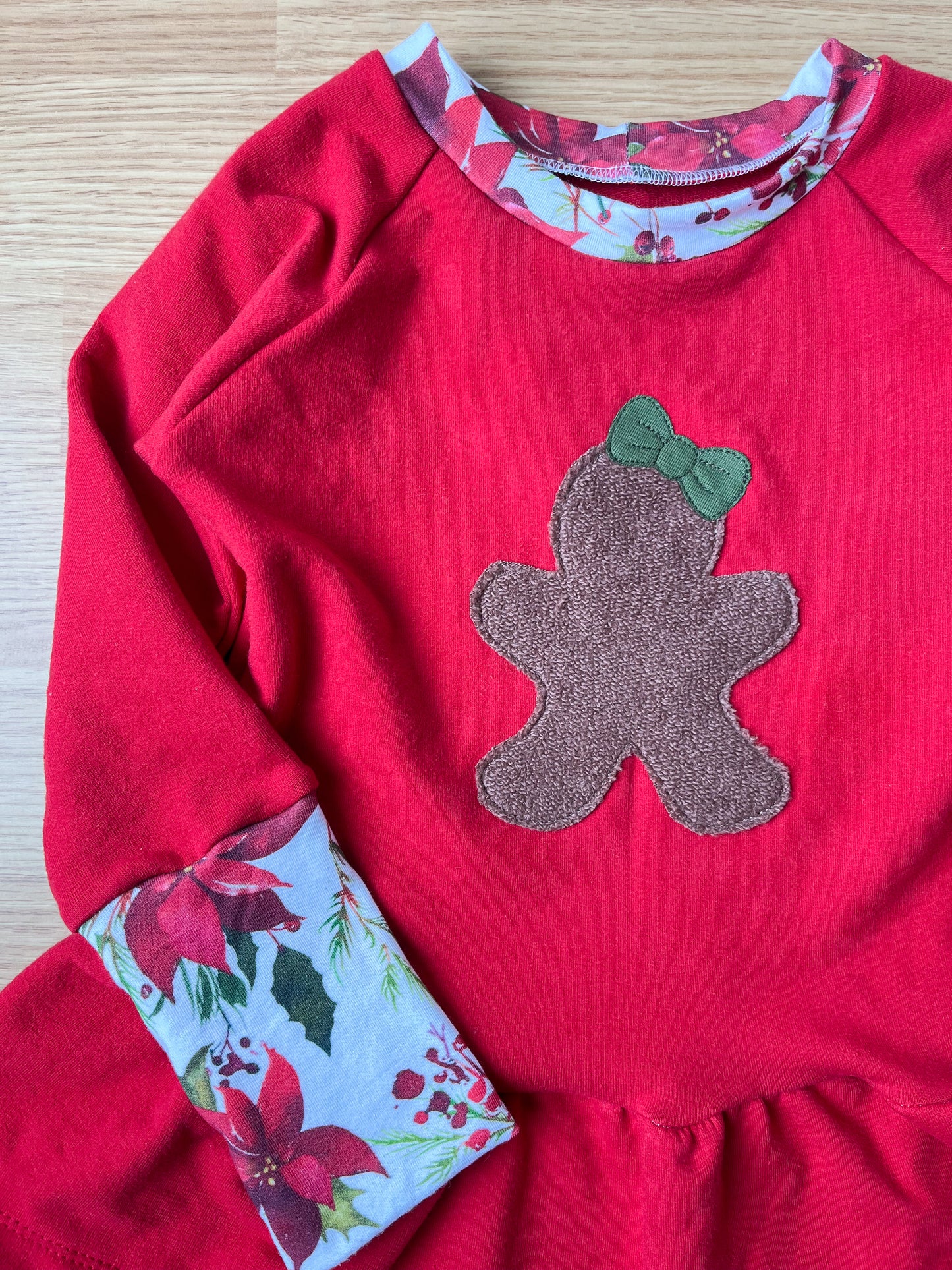 Grow With Me Peplum Sweatshirt - Gingerbread on Red