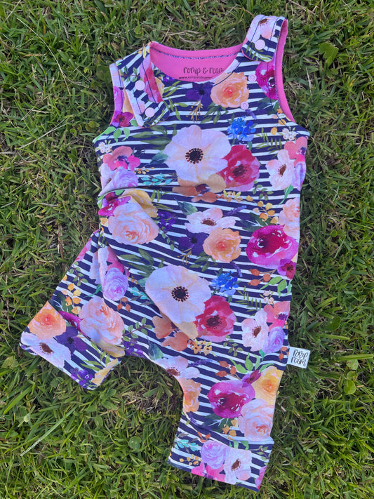3M-12M Romperalls Shorts ; Florals