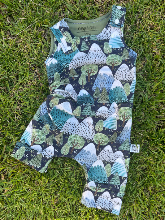 3M-12M Romperalls Shorts ; Mountains