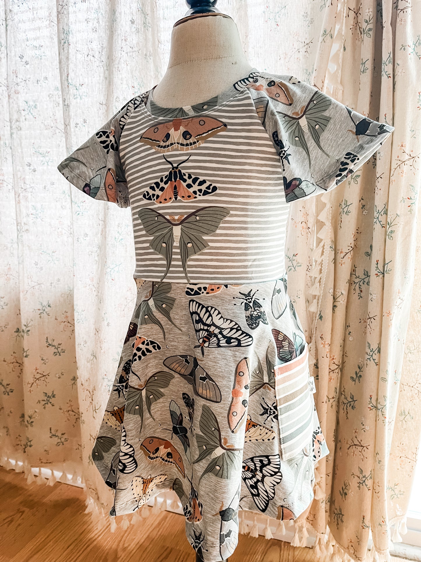 Grow-With-Me Raglan Dress - Moths w/ Pockets