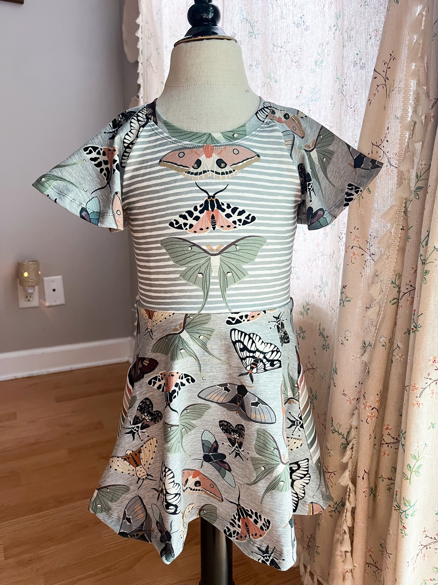 Grow-With-Me Raglan Dress - Moths w/ Pockets