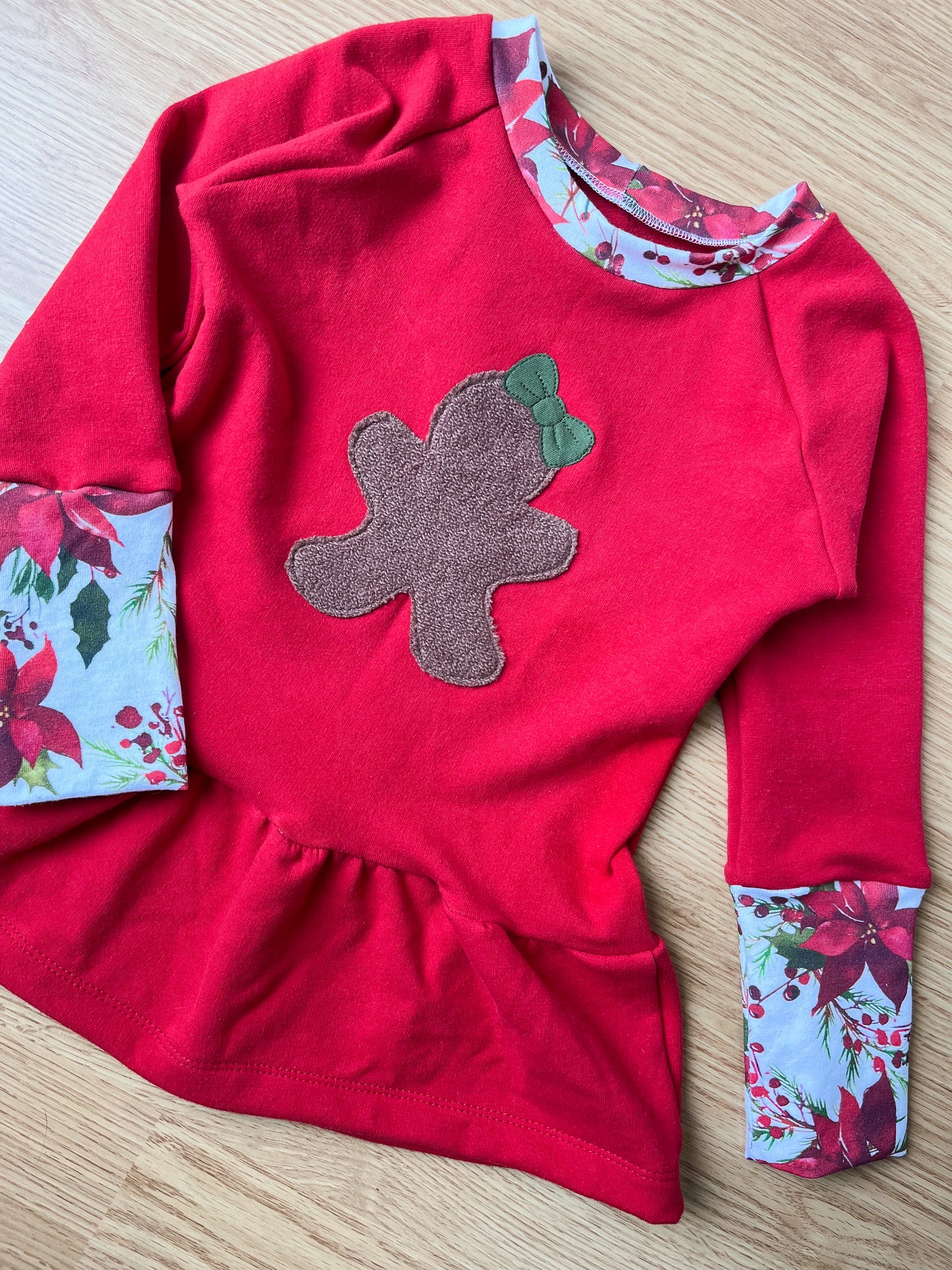 Grow With Me Peplum Sweatshirt - Gingerbread on Red