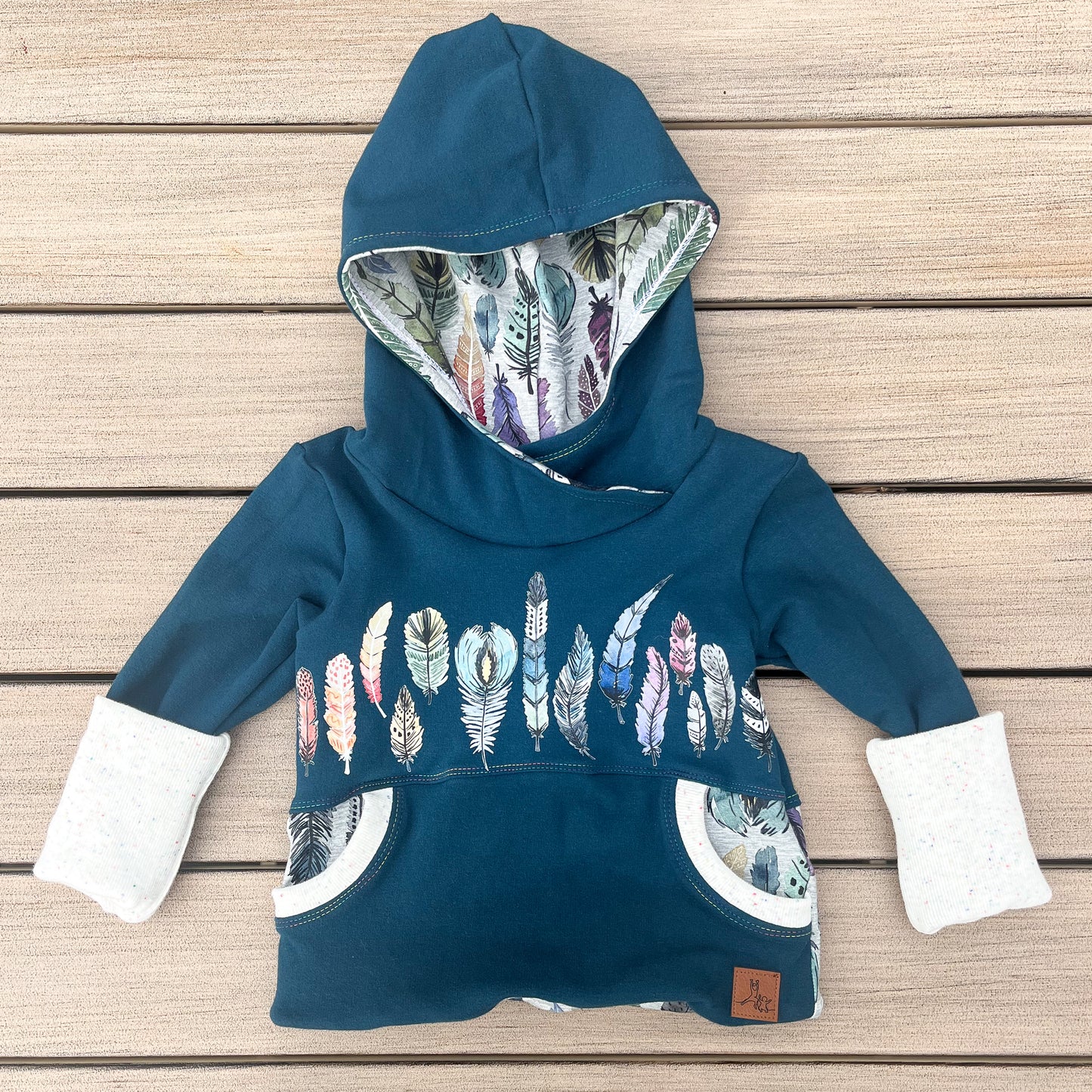 Grow-With-Me Hoodie / Feathers on Teal