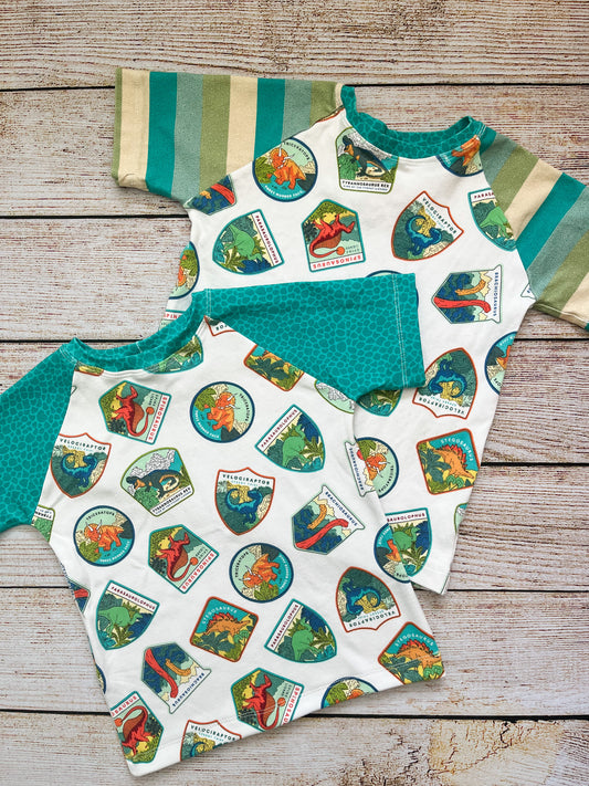 Multiple Sizes - Dino Patches Raglan Tees