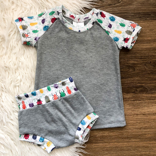 18M Raglan Tee Set - Beetles and Heather Gray